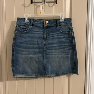 Jean skirt faded with fringe on bottom , like new